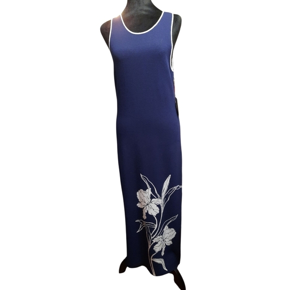 NWT Cynthia Rowley Navy Blue Floral Maxi Dress SMALL - Picture 1 of 11